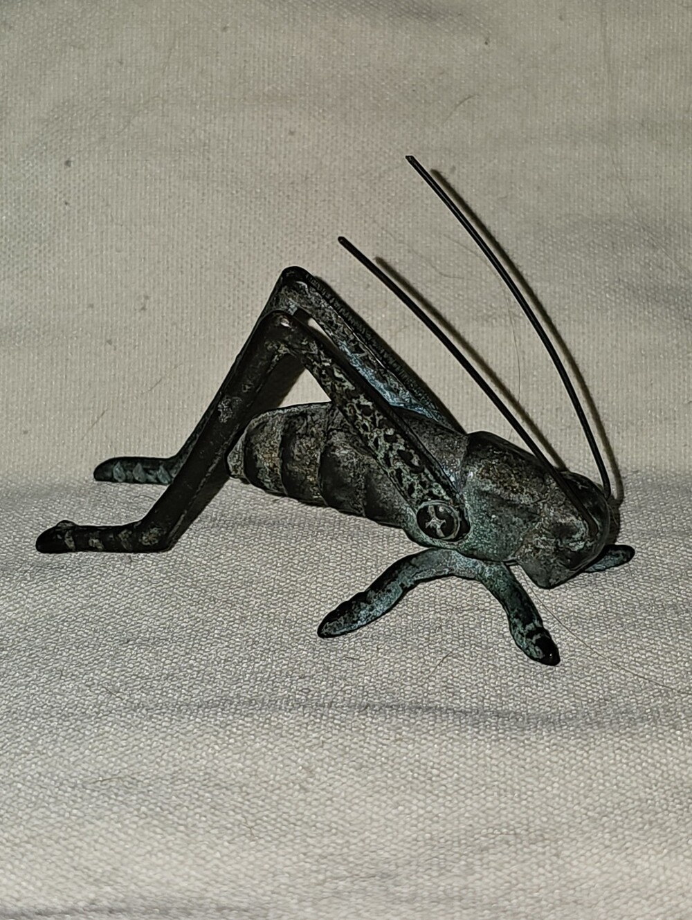 Vintage Brass Green Patina Articulated Lucky Cricket Hearth Decorative Figurine